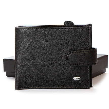 Гаманець шкіряний чоловічий чорний на кнопці натуральний із відсіками для карт усередині Dr. Bond MS-12, фото 1