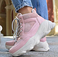 Кросівки черевики жіночі еко шкіряні пудрові рожеві