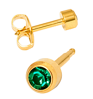 Сережки середні, завальцьовані золото, смарагд камінь, R205Y Studex для вух, пусети, медичні