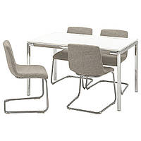 Стол и 4 стула, глянцевый/белый хром/Виарп бежевый/коричневый, 135 см TORSBY / LUSTEBO (595.235.25) IKEA