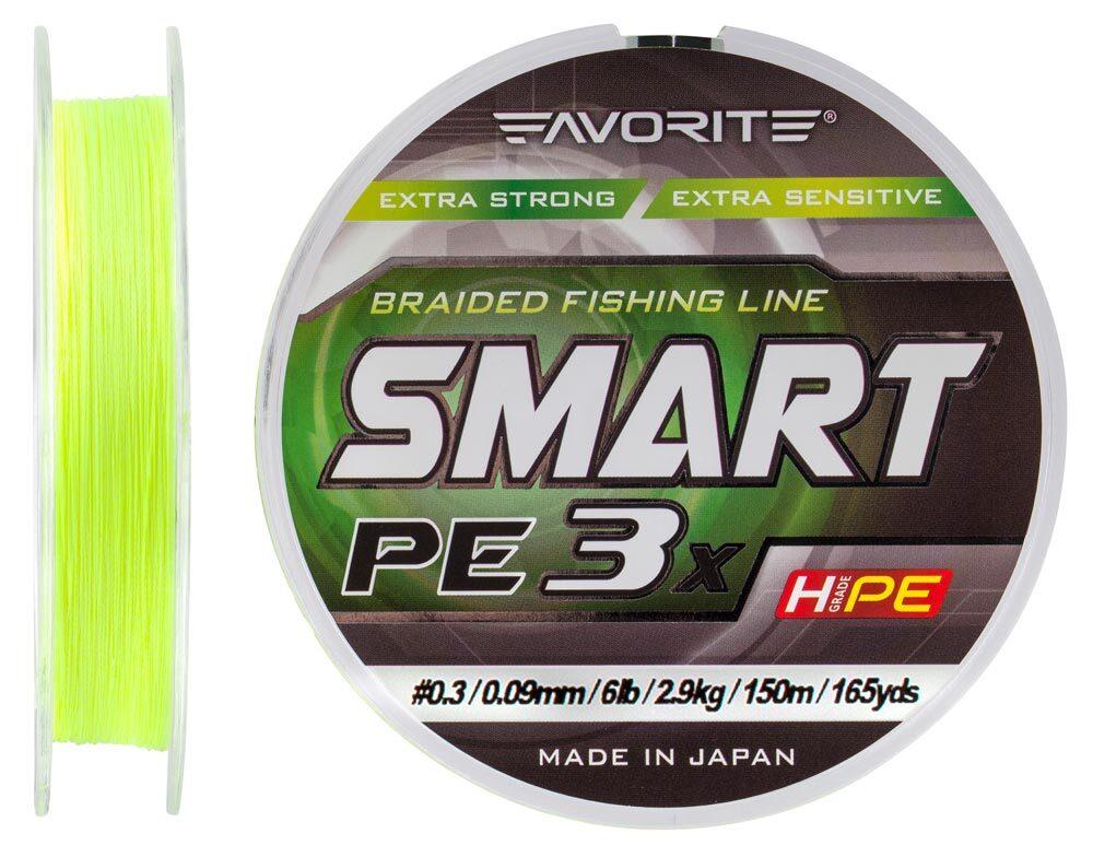 Шнур Favorite Smart PE 3x 150м (fl.yellow) #0.3/0.09mm 6lb/2.9kg
