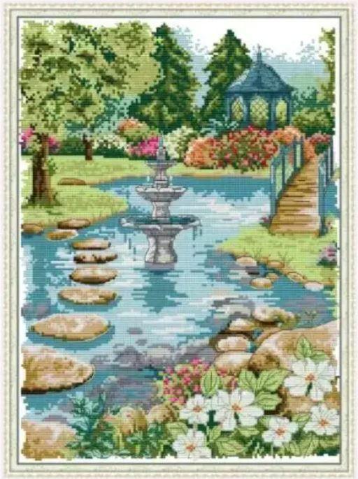Набір для вишивання за нанесеною на канву схемою "Waterfront garden". AIDA 14CT printed 33*43 см