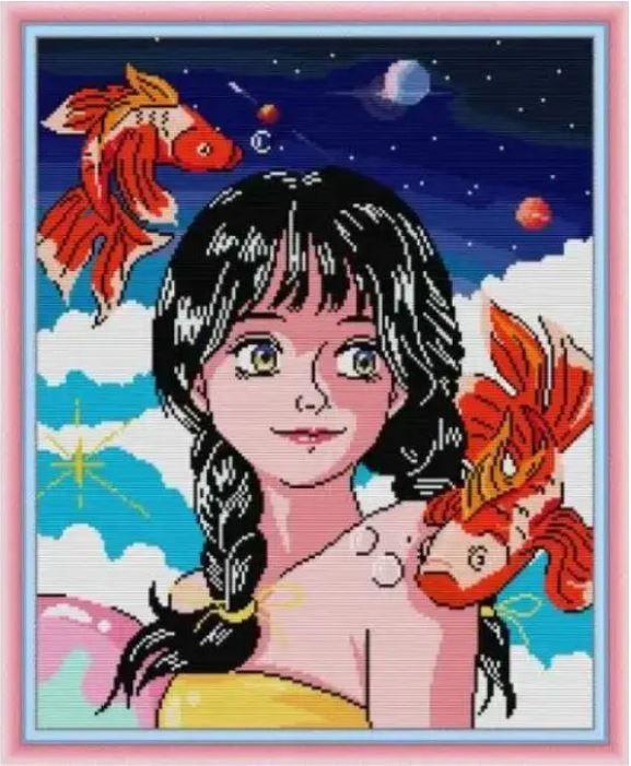 Набір для вишивання за нанесеною на канву схемою "Girl in midsummer time". AIDA 14CT printed 40*47 см