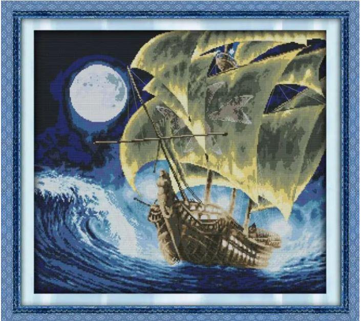 Набір для вишивання за нанесеною на канву схемою "Sailng". AIDA 14CT printed 57*52 см