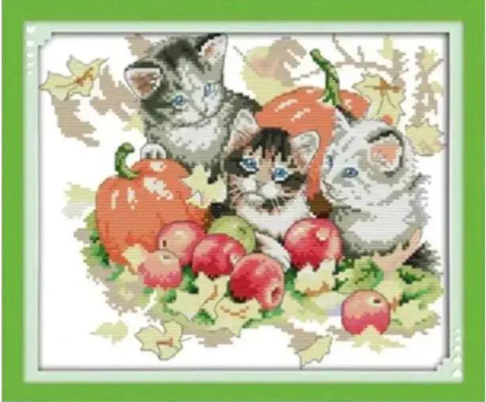 Набір для вишивання за нанесеною на канву схемою  "Four seasons cats 3 Autumn". AIDA 14CT printed 31*27 см