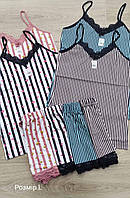 Пижама женская хлопковая майка на тонких бретелях и шорты в полоску р.L HNX Турция, в ассортименте