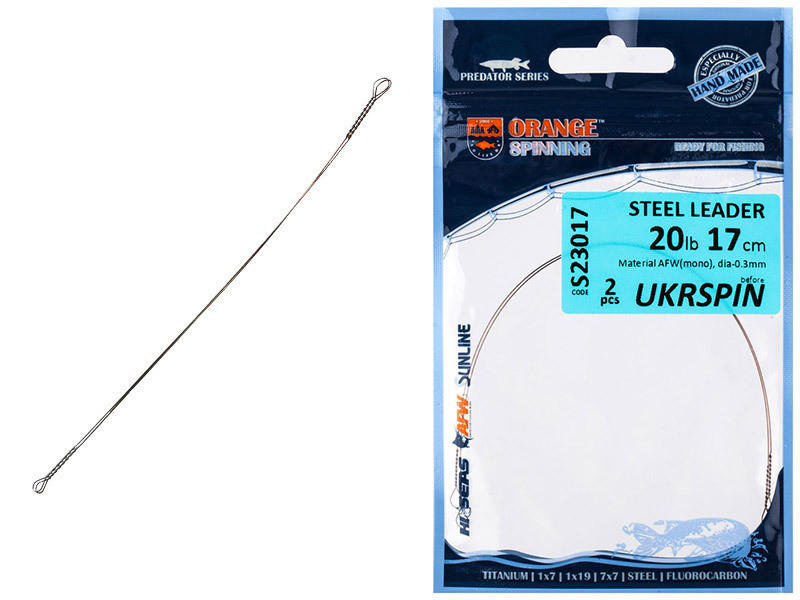 Повідець UKRSPIN Orange Spinning сталь AFW 15 см 9 кг (20lb)/0.3 мм (2шт/пач)
