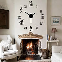 Часы настенные 3D, Коты черные, оригинальные часы на стену, диаметр до 60 см, декор для дома