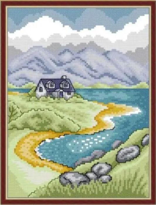 Набір для вишивання за нанесеною на канву схемою "Highland hut". AIDA 14CT printed 21*29 см
