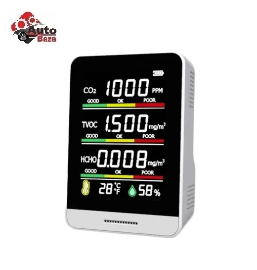 Детектор датчик якості повітря, сигналізатор газу CO2 TVOC HCHO з датчиком температури та вологості, аналізатор якості повітря