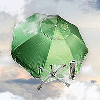 ТОРГОВАЯ Пляжный зонтик 2.20м, с напылением Зеленый 10 спиц с подставкой