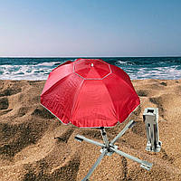 ТОРГОВЫЙ Пляжный зонтик 2.20м, с напылением Красный 10 спиц с подставкой