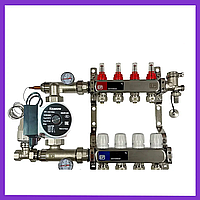Коллектор EP для теплого пола из нержавеющей стали в сборе с насосом на 4 контура