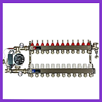 Коллектор EP для теплого пола из нержавеющей стали в сборе с насосом на 12 контуров