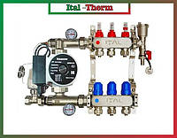 Коллектор для теплого пола в сборе с насосом на 3 контура ITAL (Италия) нержавеющая сталь