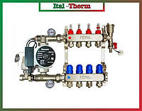 Коллектор для теплого пола в сборе с насосом на 4 контура ITAL (Италия) нержавеющая сталь