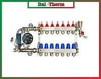 Коллектор для теплого пола в сборе с насосом на 7 контуров ITAL (Италия) нержавеющая сталь
