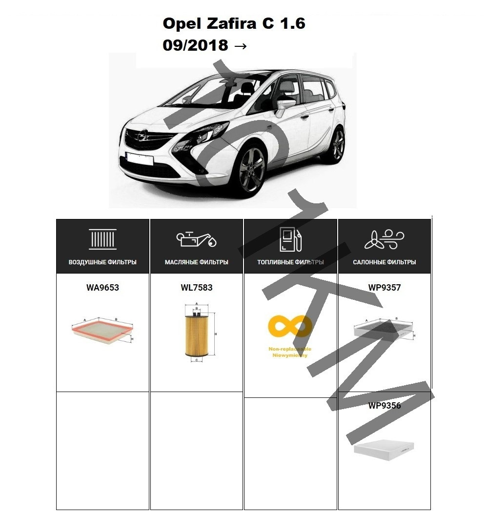 Комплект фільтрів Opel Zafira C 1.6 (2018-) WIX