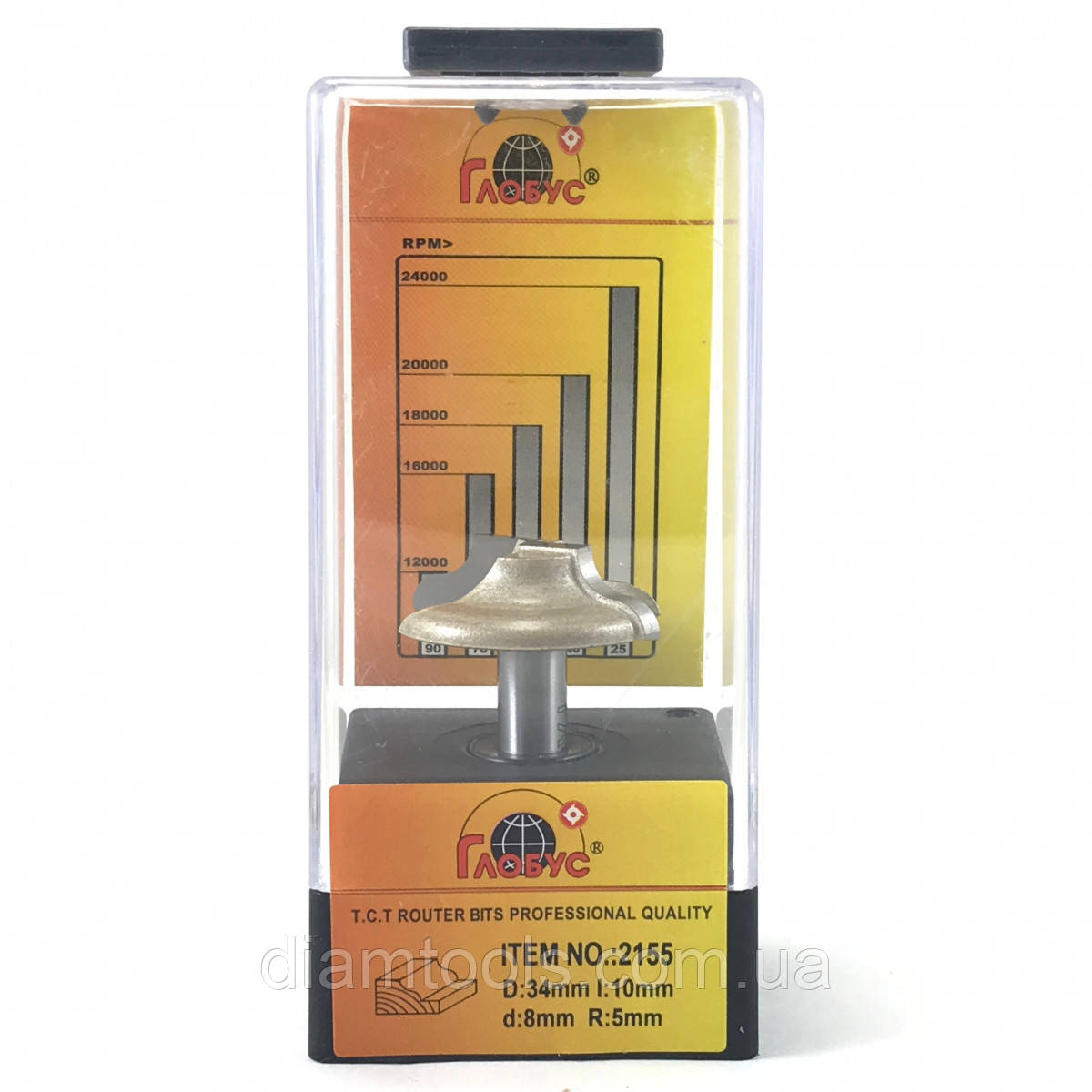 Фреза пазова фасонна Глобус 2155 D34 d8 L45 h10 R5, фото 1