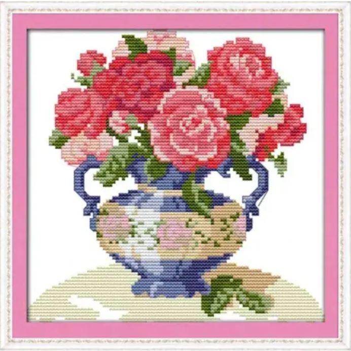 Набір для вишивання за нанесеною на канву схемою "The peony vase". AIDA 14CT printed 22*22 см