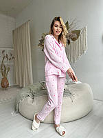 Женская Муслиновая пижама, Сердца розовые на розовом L, L