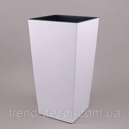 Горщик пластмасовий FINEZJA з вкладом білий 19х19см., фото 1