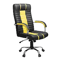 Кресло офисное компьютерное Richman Атлант до 120 кг с механизмом качания черный/желтый кожзаменитель