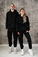 Семейные парные теплые спортивные костюмы baza черные, однотонные парные костюмы трехнитка для двоих XXL atgc