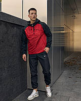 Комфортный черно красный мужской костюм Найк анорак + штаны, мужской красно черный комплект Nike + барсетка