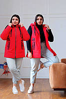 Демісезонна червона куртка жилетка жіноча з відстібними рукавами, великі розміри