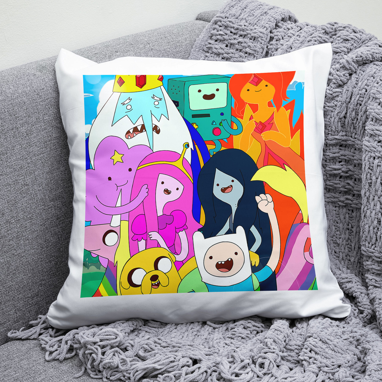 Плюшева подушка з принтом Час Пригод Adventure Time квадрат 35х35 см біла