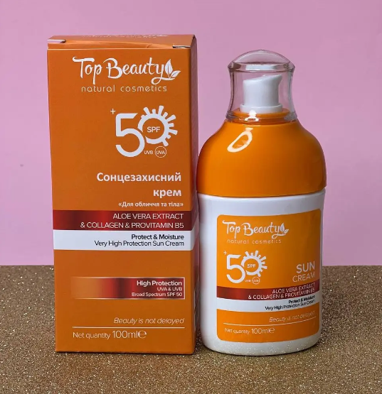 Крем сонцезахистний для обличчя та тіла Top Beauty SPF50 100 мл, фото 1