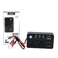 Преобразователь UKC авто инвертор 12V-220V 200W с экраном 3 USB 2 розетки 3 порта Новинка Xata