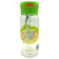 Бутылка для воды CASNO 400 мл Зеленая (Малыши-зверюшки) с соломинкой KXN-1196 VB