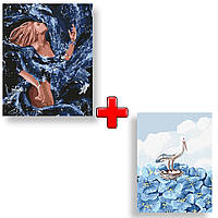 Набор картин по номерам 2 в 1 "Стихия воды" 40х50 KHO4720 и "Цветущая долина" 30х40 KHO4471 kr