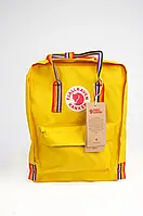 Рюкзак Fjallraven Kanken Classic Rainbow 16л Топ качество с радужными ручками Желтый + Подарок Термос Новинка