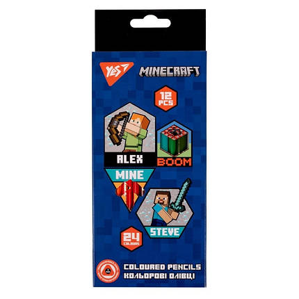 Набір кольорових олівців YES Minecraft 290702 24 кольори ID 4620585, фото 1