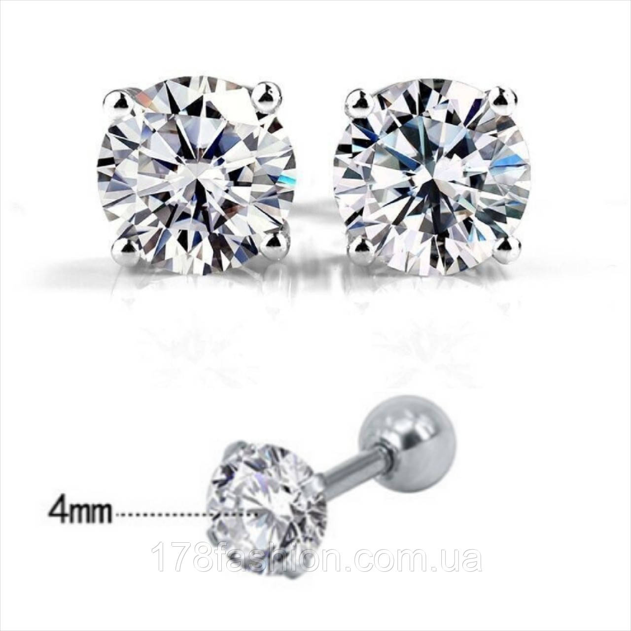 Парні пусети з цирконієм 4 мм., фото 1