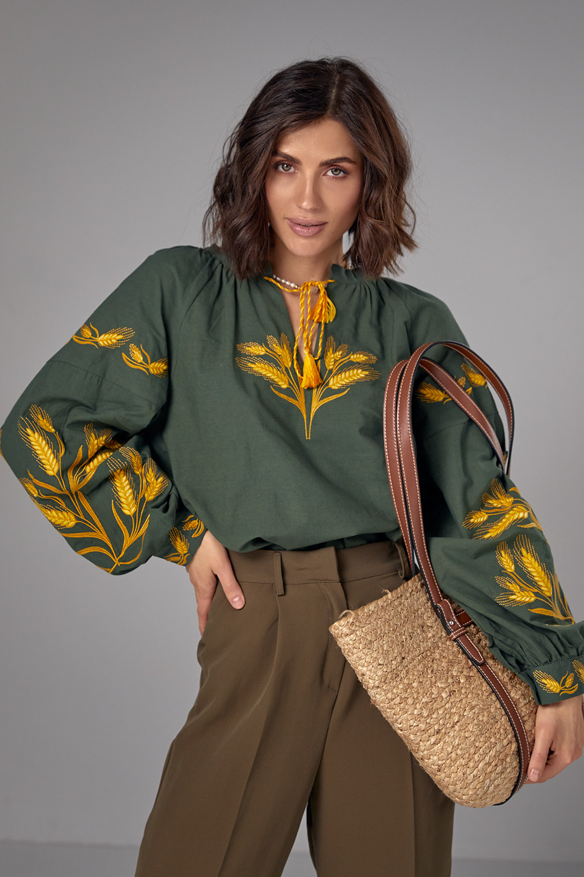 Вишиванка жіноча "Колосся" колір хакі, фото 1