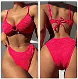 Літній стильний купальник червоного кольору ліф на зав'язках, фото 2