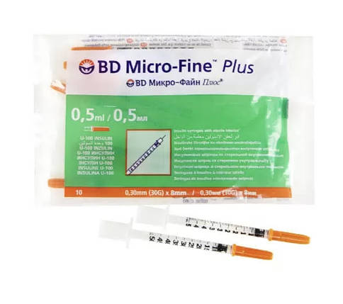 Шприц ін'єкційний інсуліновий 0,5мл U-100 BDMicro-finePlus з голкою 30G(0,3х8мм), фото 1