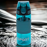 Спортивна пляшка для води з поїльником і петлею DB-1324, пластик, 500 мл Блакитний