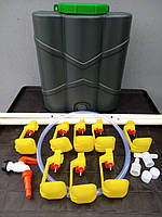 Комплект ніпельних поїлок НОВИЧОК 50 + Ємність 20 л 8 полилок на 50 курей, перепелів,ндичок КНП50+