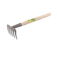 Садовые грабли с удлиненной деревянной ручкой 5 зубов 375*95 мм