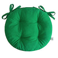 Подушка круглая для стула, кресла или табуретки зеленая 45х8 на 2 завязках