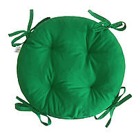 Подушка круглая для стула, кресла или табуретки зеленая 45х8 на завязках
