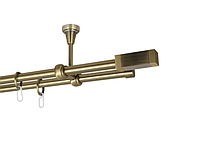 Карниз MStyle металлический для штор двухрядный Антик Квадро труба 16/16 мм кронштейн потолочный 240 см