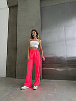 Женские яркие широкие брюки палаццо из двунитки Арт. 400 Малиновый