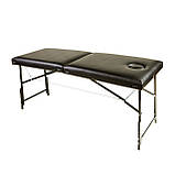 Масажний стіл 180х60 см ручне складання переносний Кушетка для масажу з регулюванням висоти м'яка Чорна, фото 2