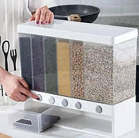 Органайзер для круп із дозатором, Ємність для сипких продуктів 6 секцій, Дозатор для круп
